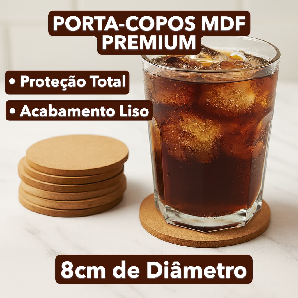 Bolachas Porta Copos MDF Cru 8cm Redondo para Artesanato e Decoração de Mesa