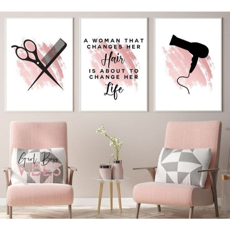 Quadros Decorativos 3p decoração cabeleileiro salão decoração