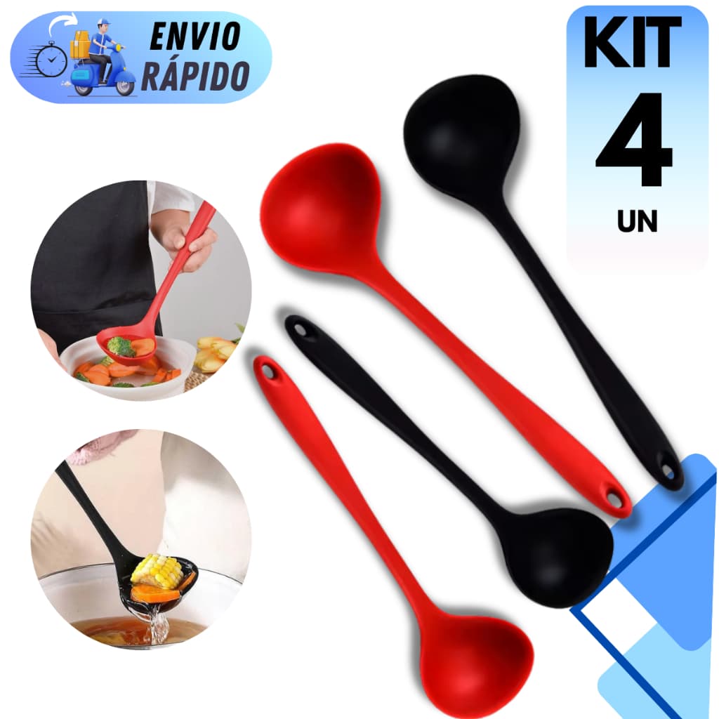 KIT 4 CONCHAS DE SILICONE PEQUENA 21CM PARA MOLHO CALDO FEIJÃO COZINHA BUFFET RESTAURANTE UTENSILIO