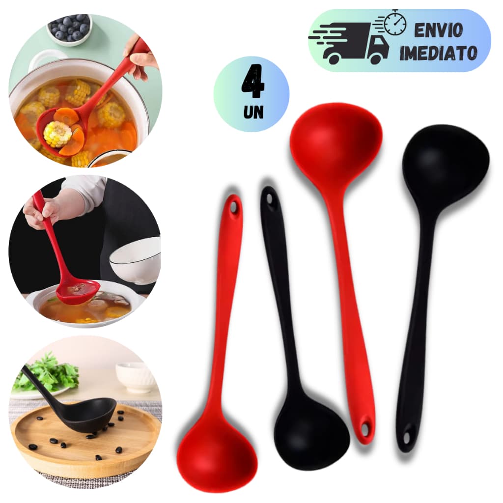 KIT 4 CONCHAS DE SILICONE 21CM PEQUENA PARA MOLHO CALDO FEIJÃO UTENSILIO COZINHA RESTAURANTE BUFFET