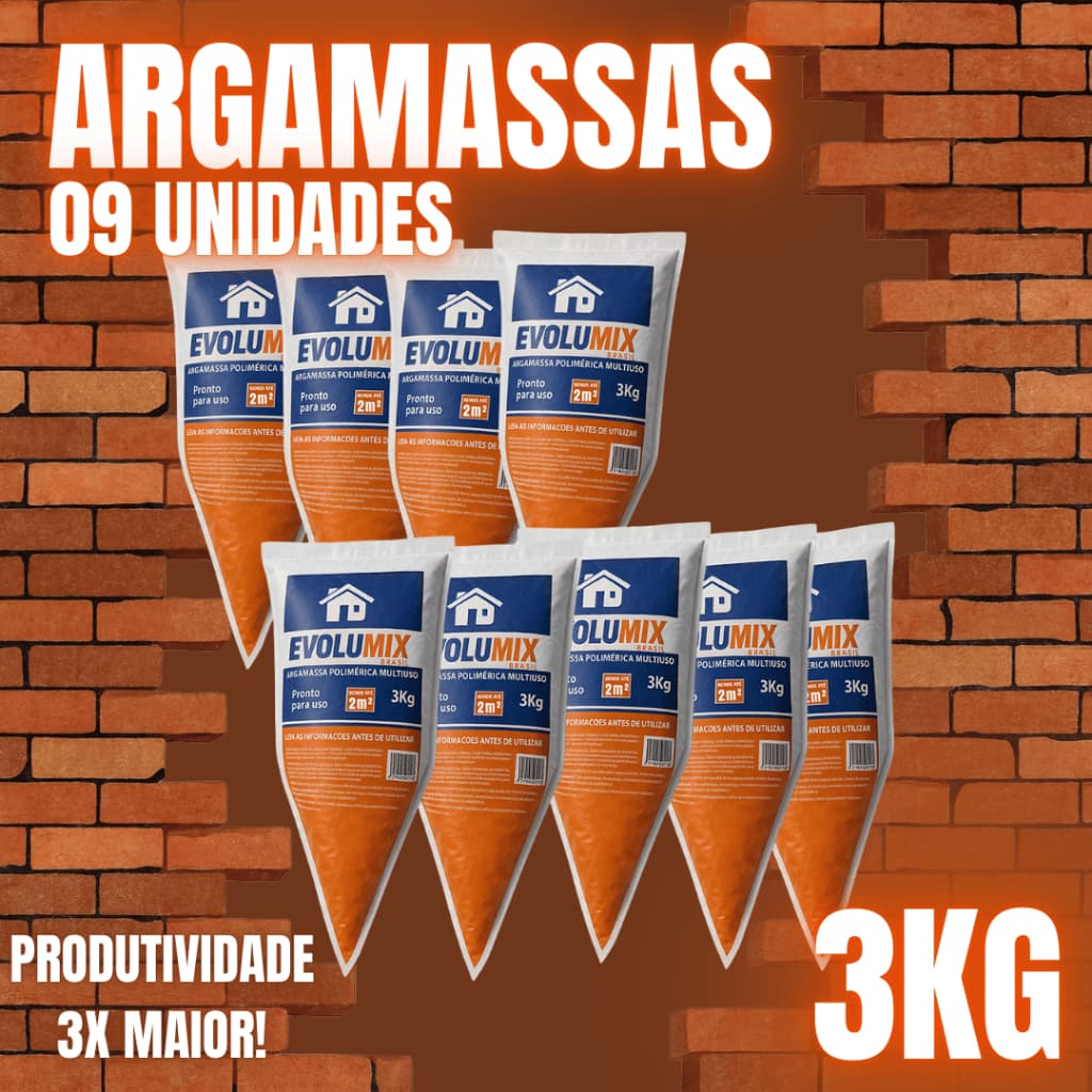 Kit 9 Unidades Argamassa Polimérica Bisnaga 3kg Massa Pronta Para Construção Assentar Blocos Tijolos