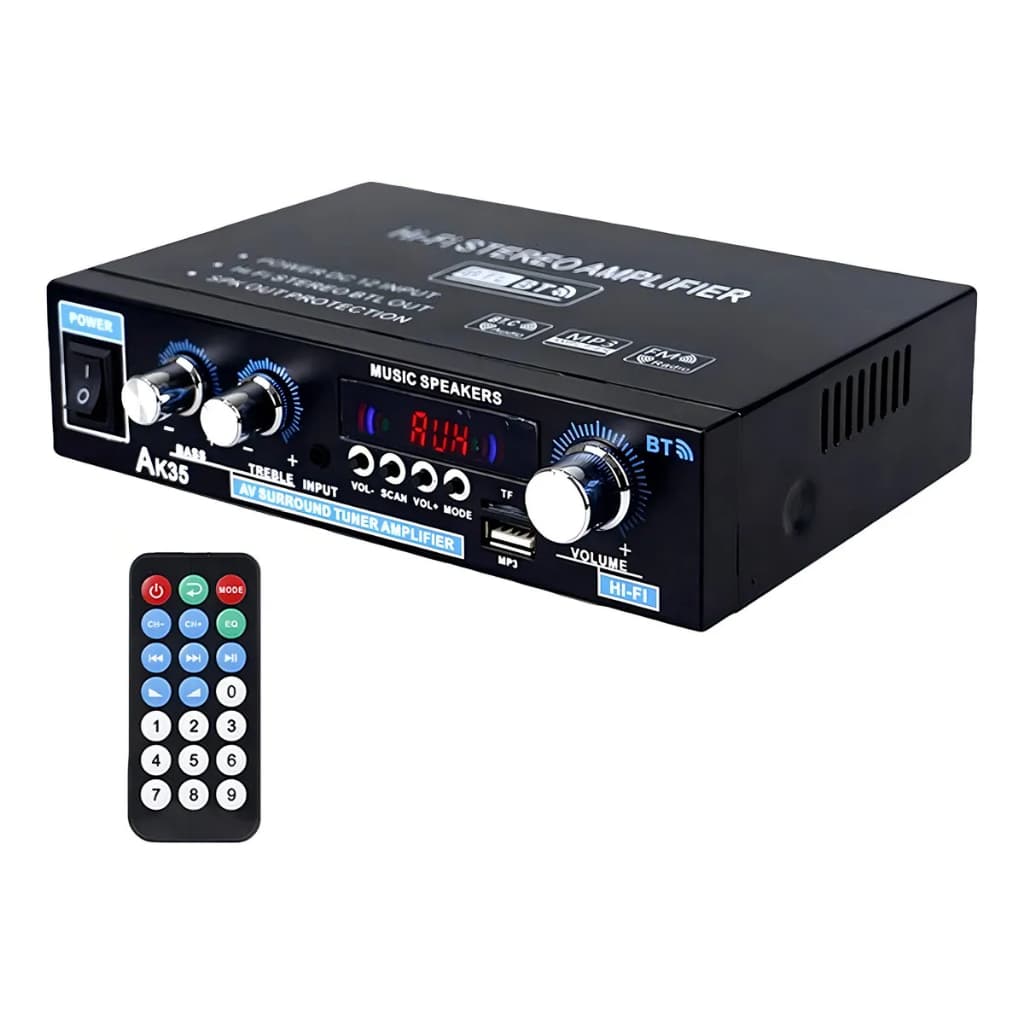 Amplificador De Áudio Digital 90W+90W Bluetooth 5.0 Com Controle Remoto AK35