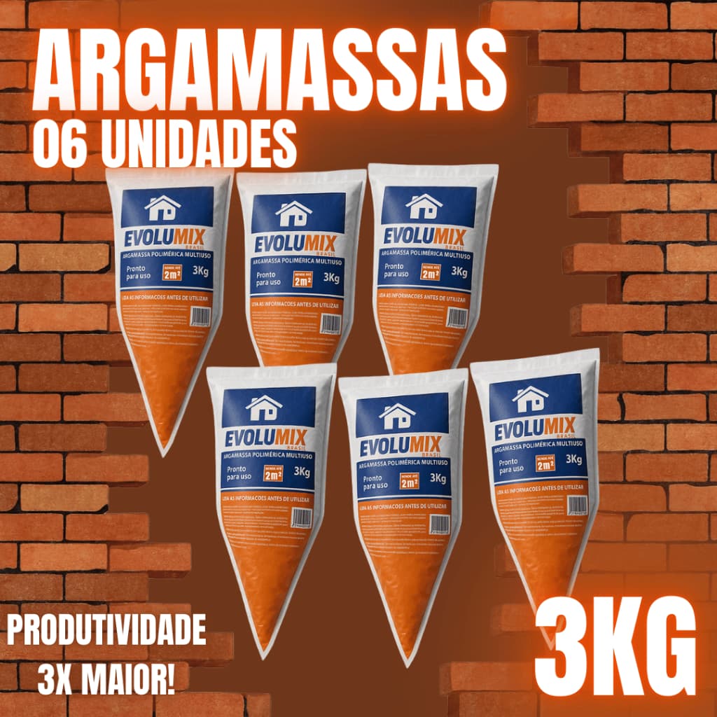Kit 6 Unidades Argamassa Polimérica Bisnaga 3kg Massa Pronta Para Construção Assentar Blocos Tijolos