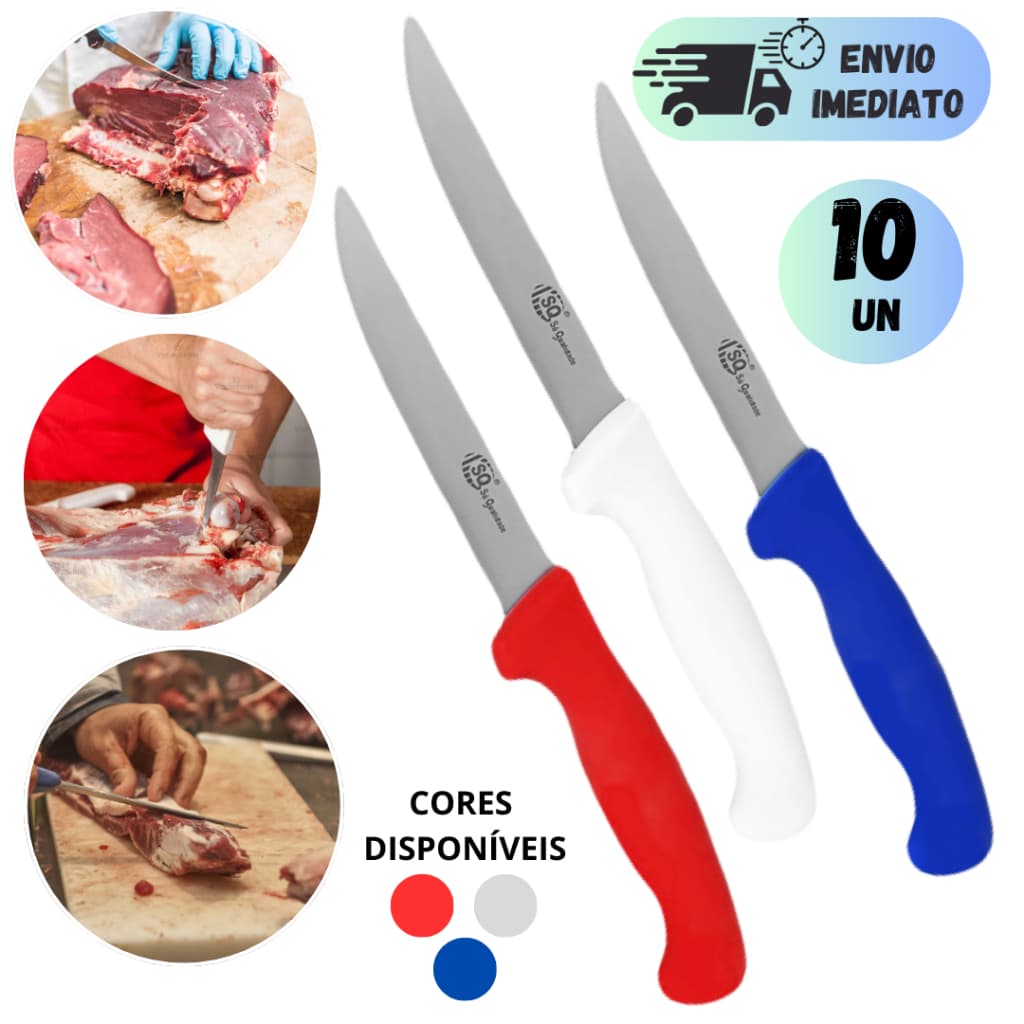KIT CONJUNTO 4 A 10 FACAS PROFISSIONAL DE CHEF LINHA PREMIUM PARA CHURRASCO COZINHA AÇOUGUEIRO