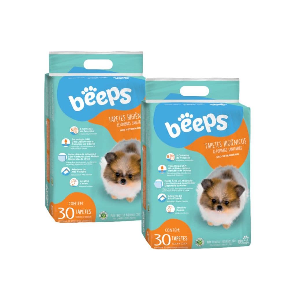 Kit 2 Unidades Tapete Higiênico Cachorro Filhote Beeps Puppy Pads - 56x56cm - Pacote de 30 Tapetes.