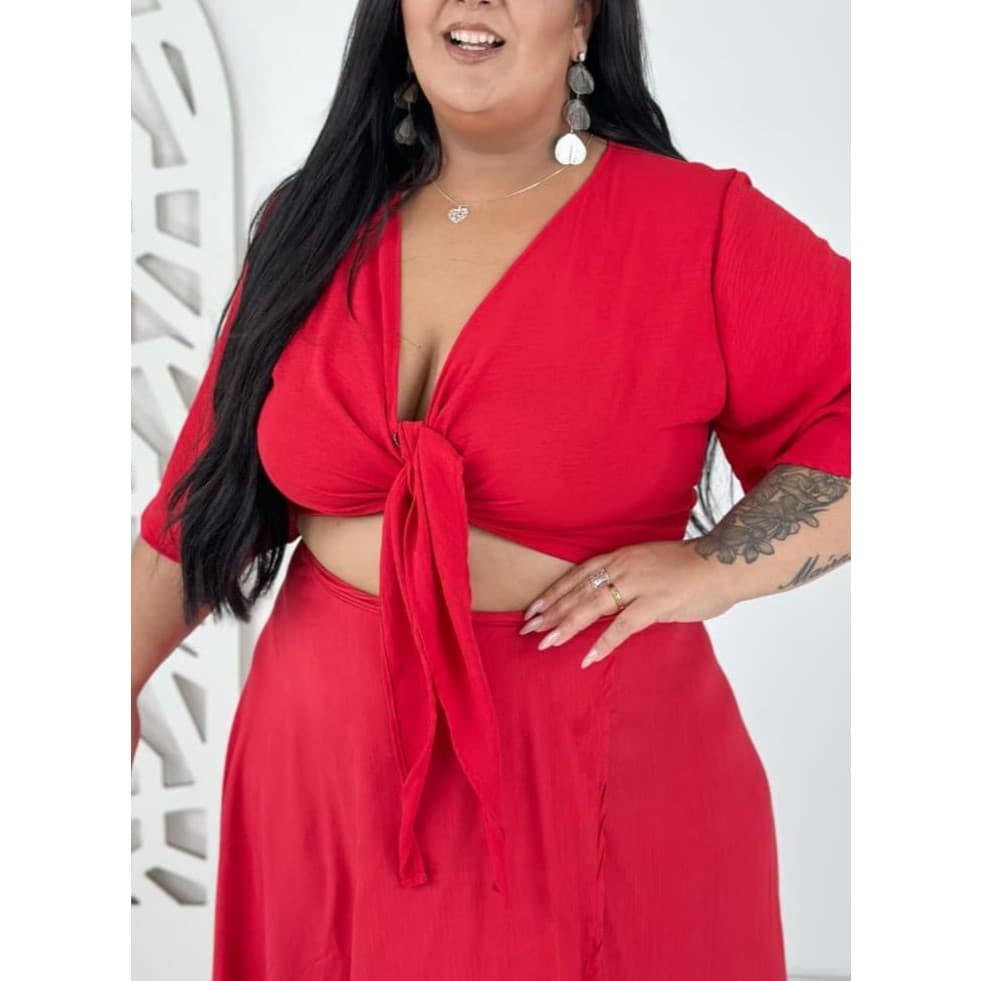 Cropped Feminino Plus Size Sem Bojo Multiformas Moda Verão Manga Flare Tendência De Amarrar