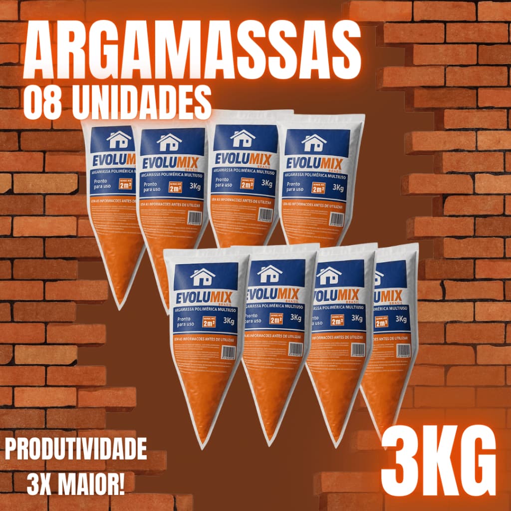 Kit 8 Unidades Argamassa Polimérica Bisnaga 3kg Massa Pronta Para Construção Assentar Blocos Tijolos