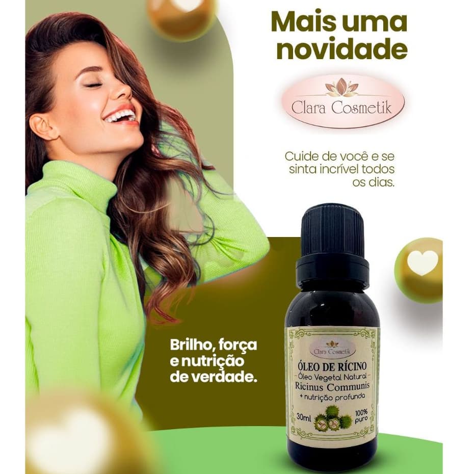 Óleo de Rícino 100% Puro 30ml Ação Nutritiva e Crescimento Para Cabelos Pele e Sobrancelhas