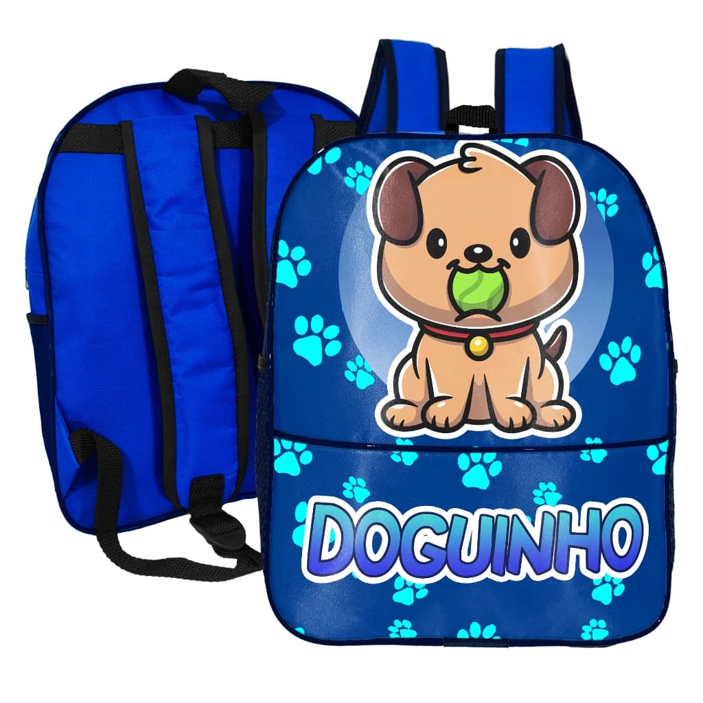 Mochila Bolsa Infantil Escolar Menino Estampa Doguinho Fofo e Alça Ajustável Reforçada