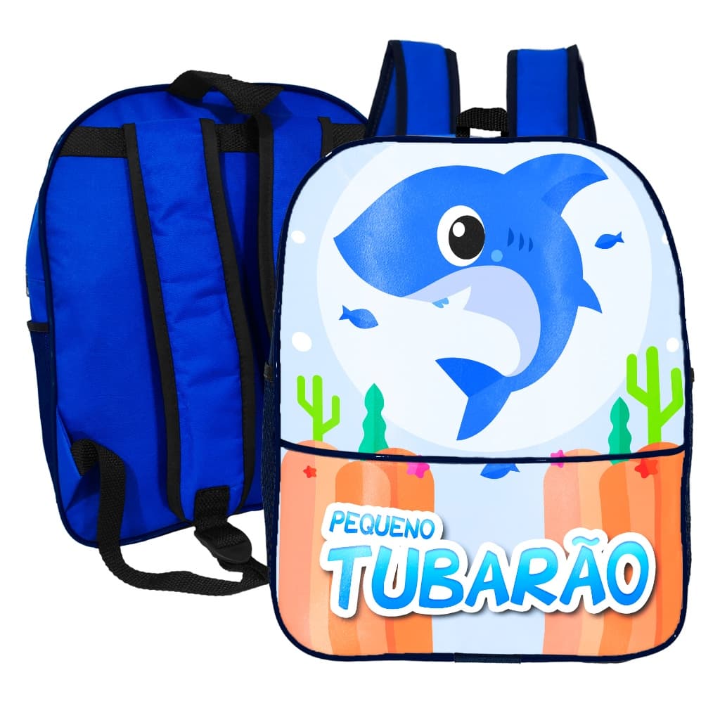 Mochila Infantil Menino Escolar Estampa Tubarão Aventureiro com Estampa Divertida e Alça Ajustável