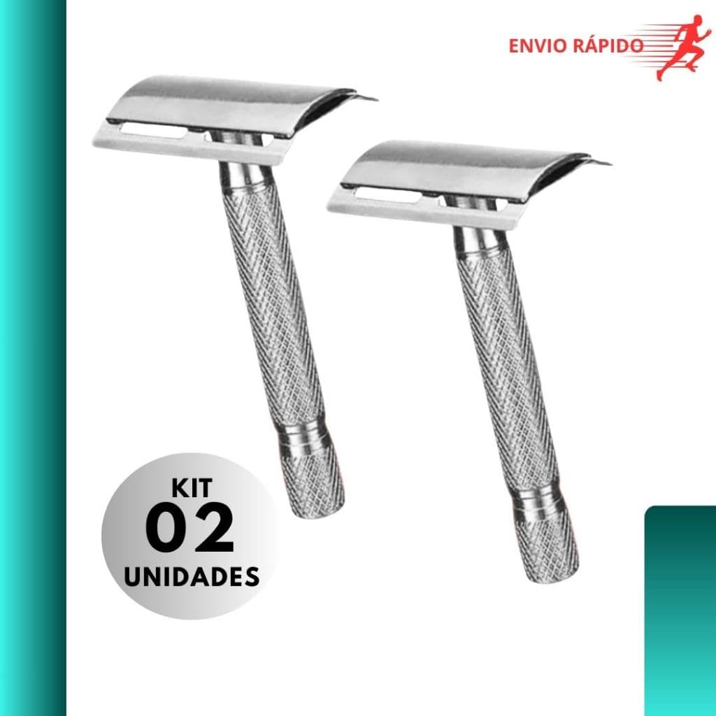 Kit 2 Aparelho de Barbear Metal  Para Barba Bigode Depilação Com Uma Lâmina Grátis