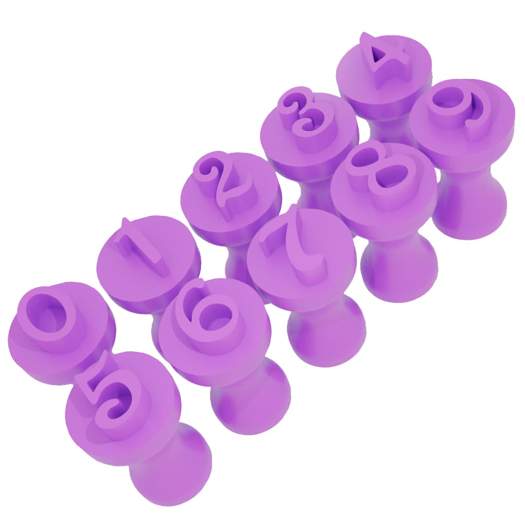 Kit Carimbo Números Para Docinhos Brigadeiros Pasta Americana Biscuit Massas PLA Impressão 3D 10 Unidades