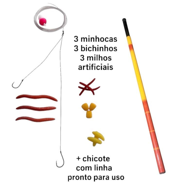 kit pesca vara Telescópica Lisa 4 Metros +chicote com linha pronto para uso.