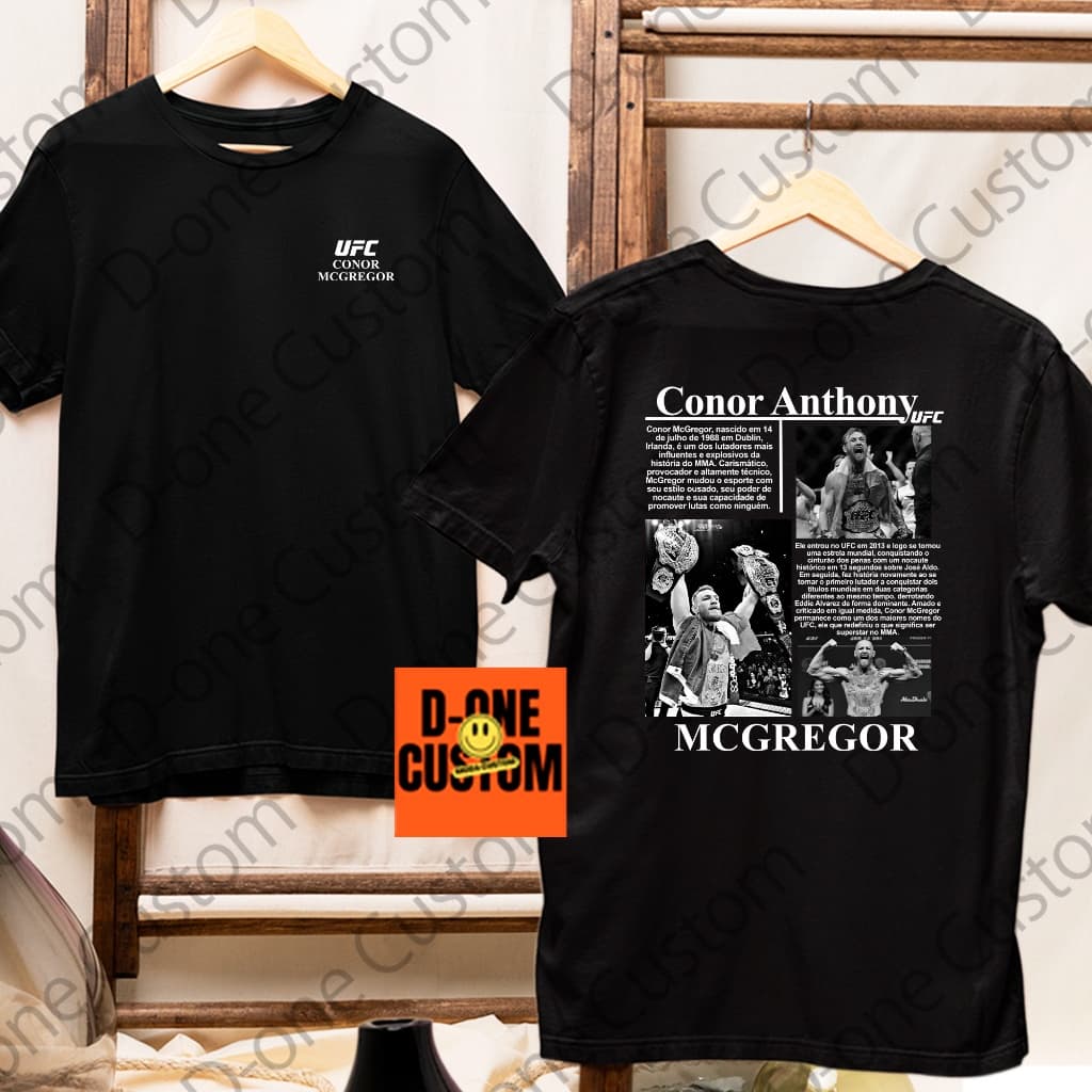 Camisa Camiseta Conor McGregor Estampa Preto Branco Simples Lutador Profissional Fã Biografia