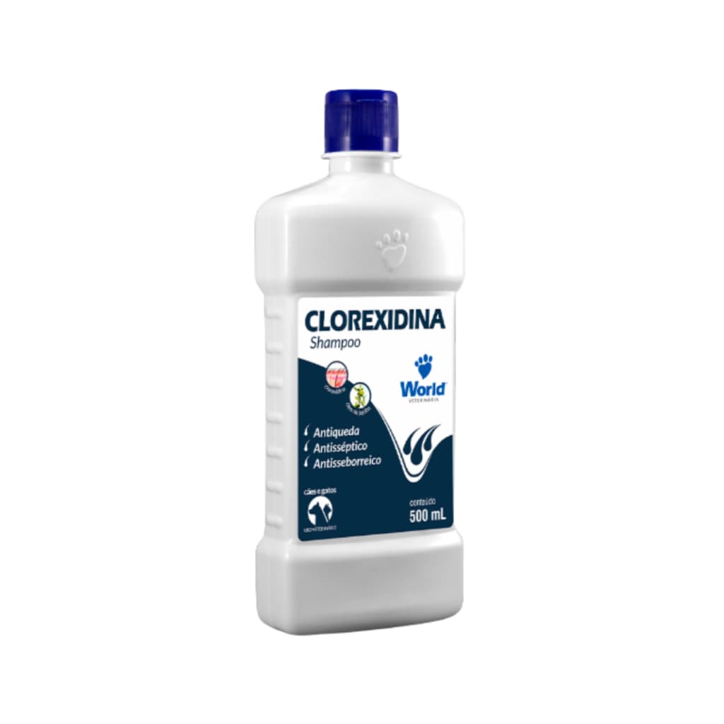 Shampoo Clorexidina World Vet 500ml para Cães e Gatos Antisséptico e Antifúngico