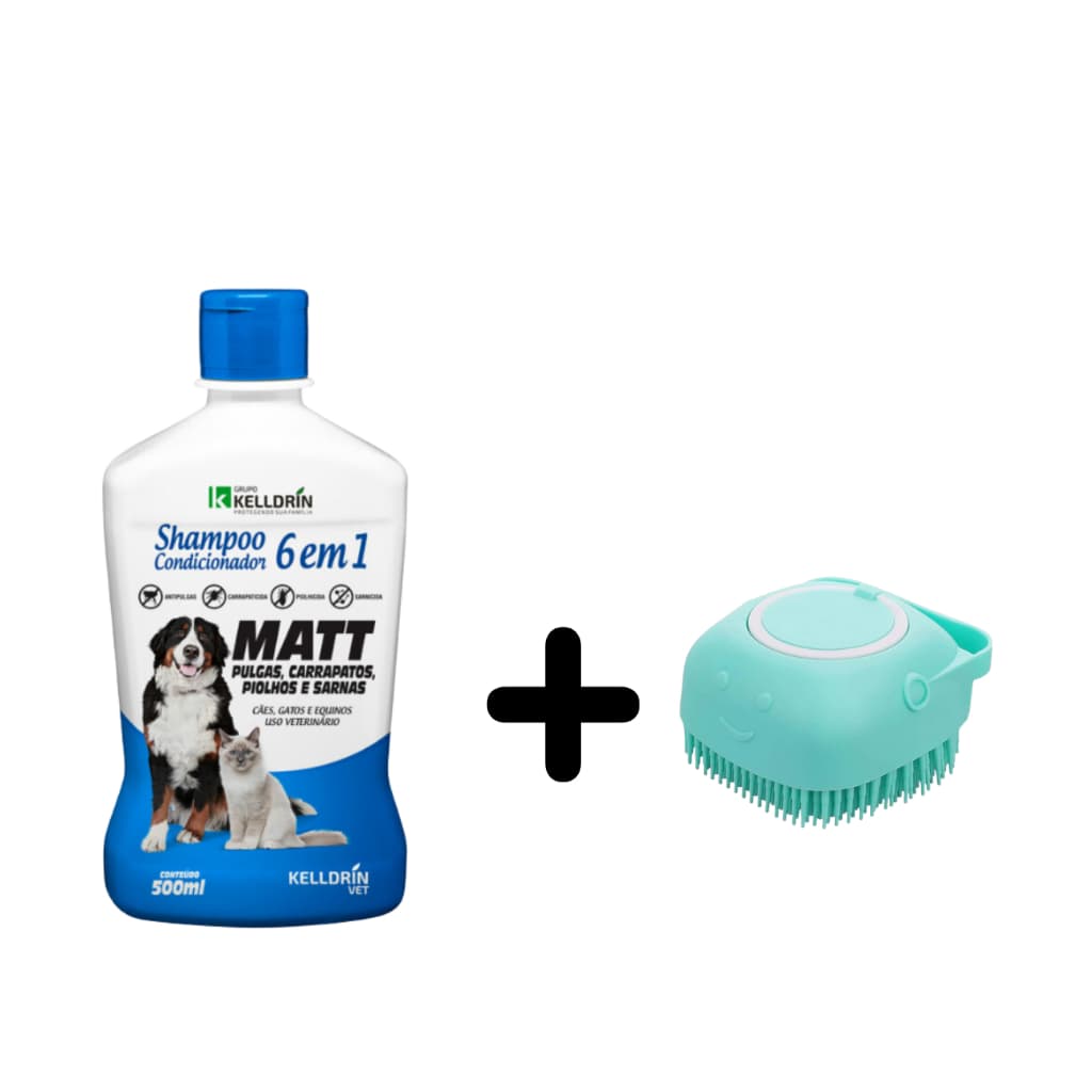 Kit Shampoo e Condicionador 6 em 1 500ml + Escova de Banho Massageadora para Pets