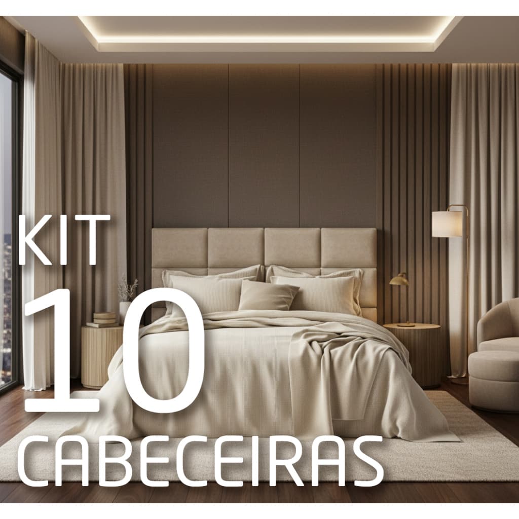 Kit com 10 Cabeceiras em módulos de 40x30, fita dupla face, para cama, solteiro, casal, queen, king.