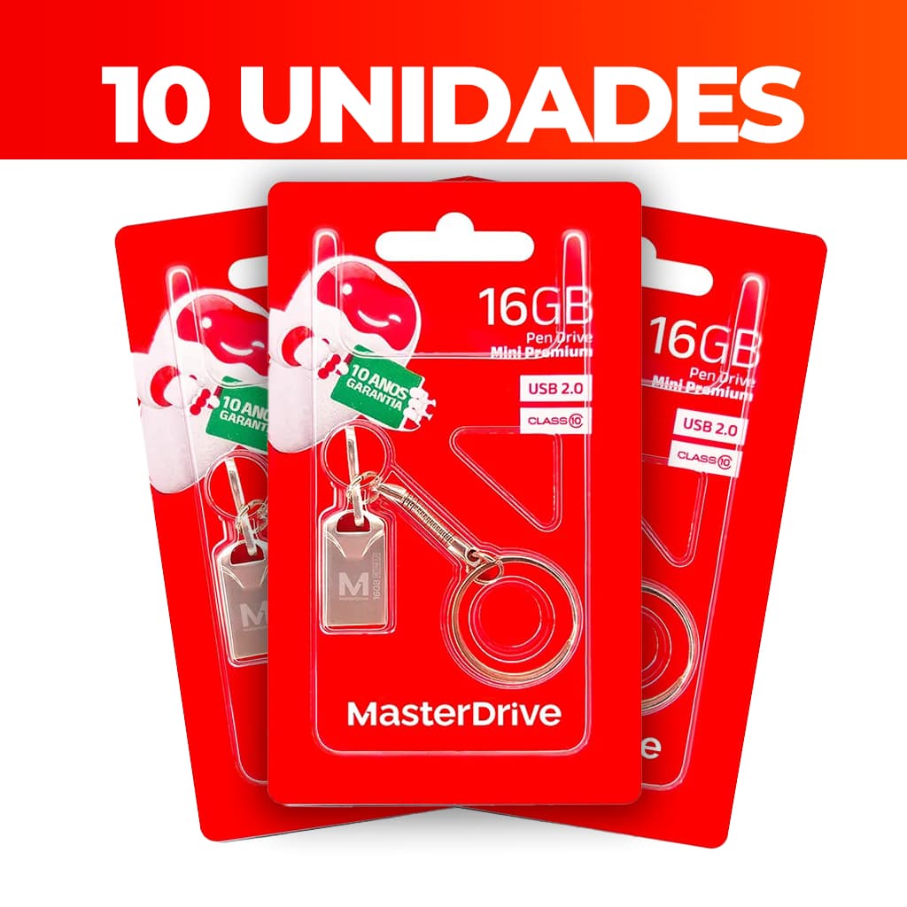 Pen drive 16GB Master Drive Kit 10 Unidades Pendrive Mini 16GB ATACADO USB 2.0 Premium CLASS 10