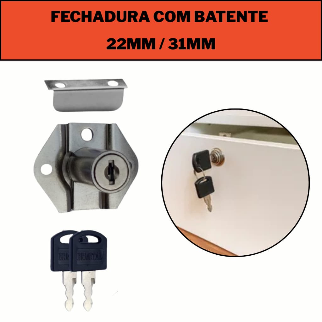 Kit 1 UND, 2 UNDS, 3 UNDS Fechadura Para Gaveta, Armário, Batente e moveis em geral 22MM/31MM