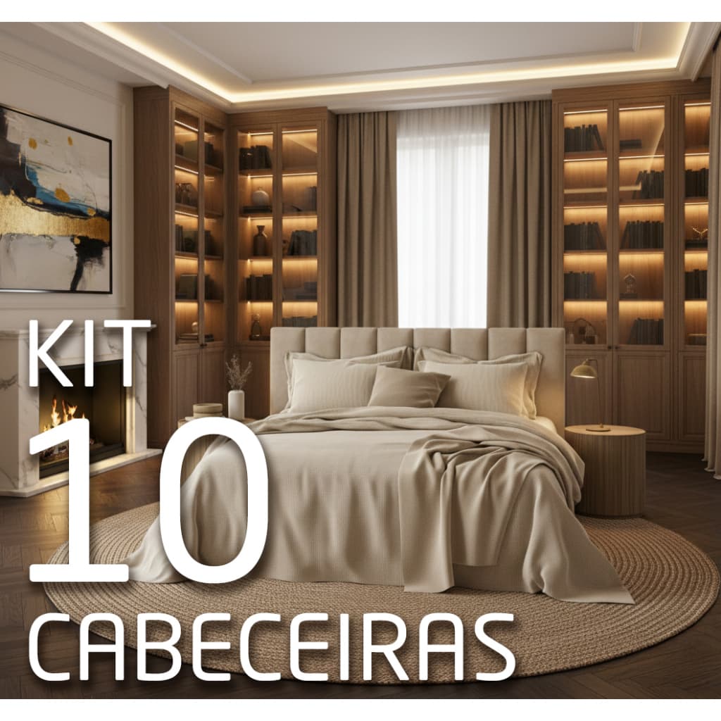 Kit com 10 Cabeceiras em módulos de 60x20, fita dupla face, para cama, solteiro, casal, queen, king.