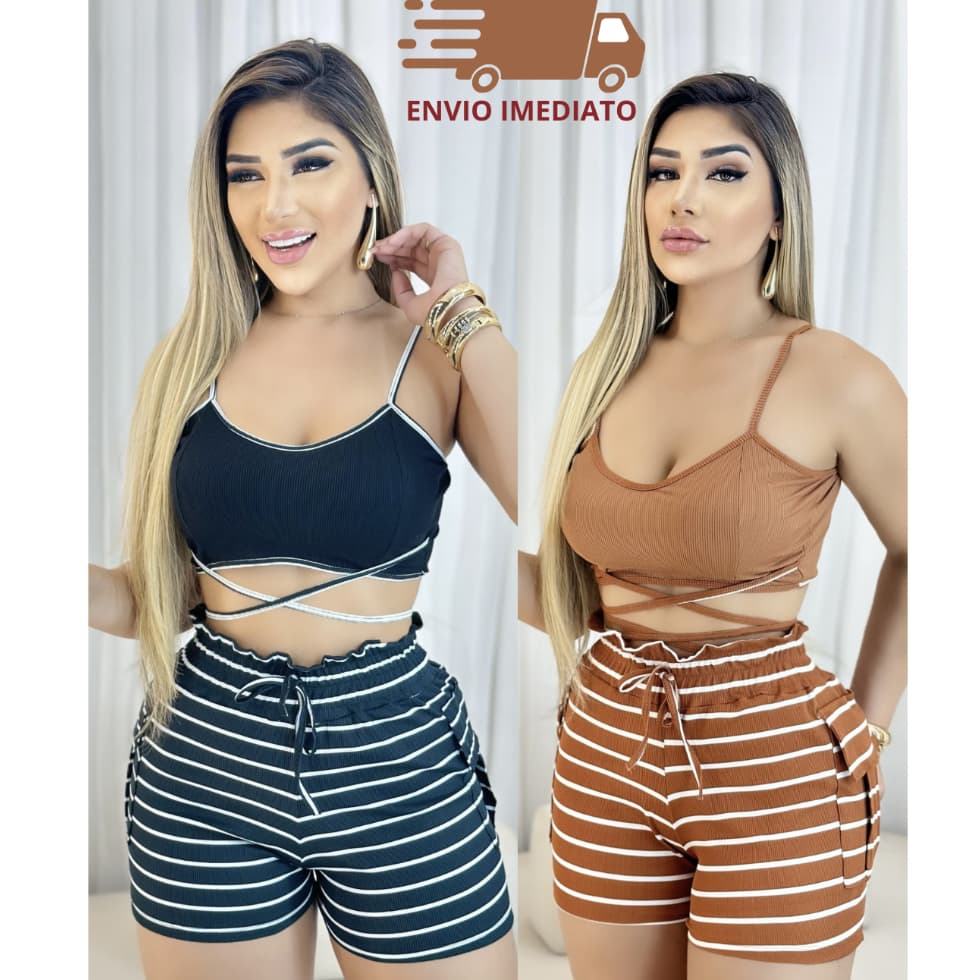 CONJUNTO EM MALHA DE TOP COM BOJO E SHORT