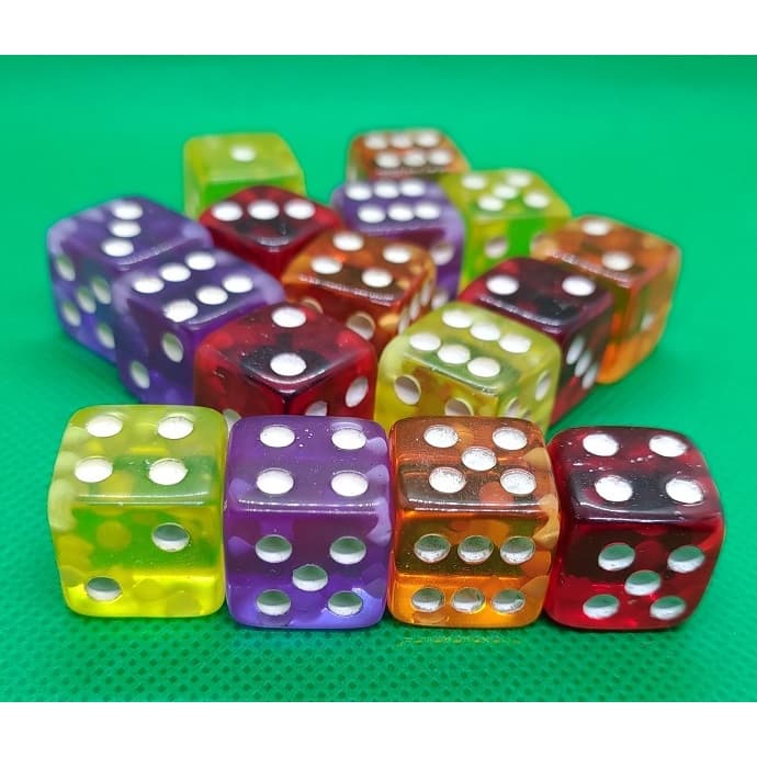 Dado de 6 Lados Translucido de 16 mm (1,6 Cm) - KIT COM 04 DADOS