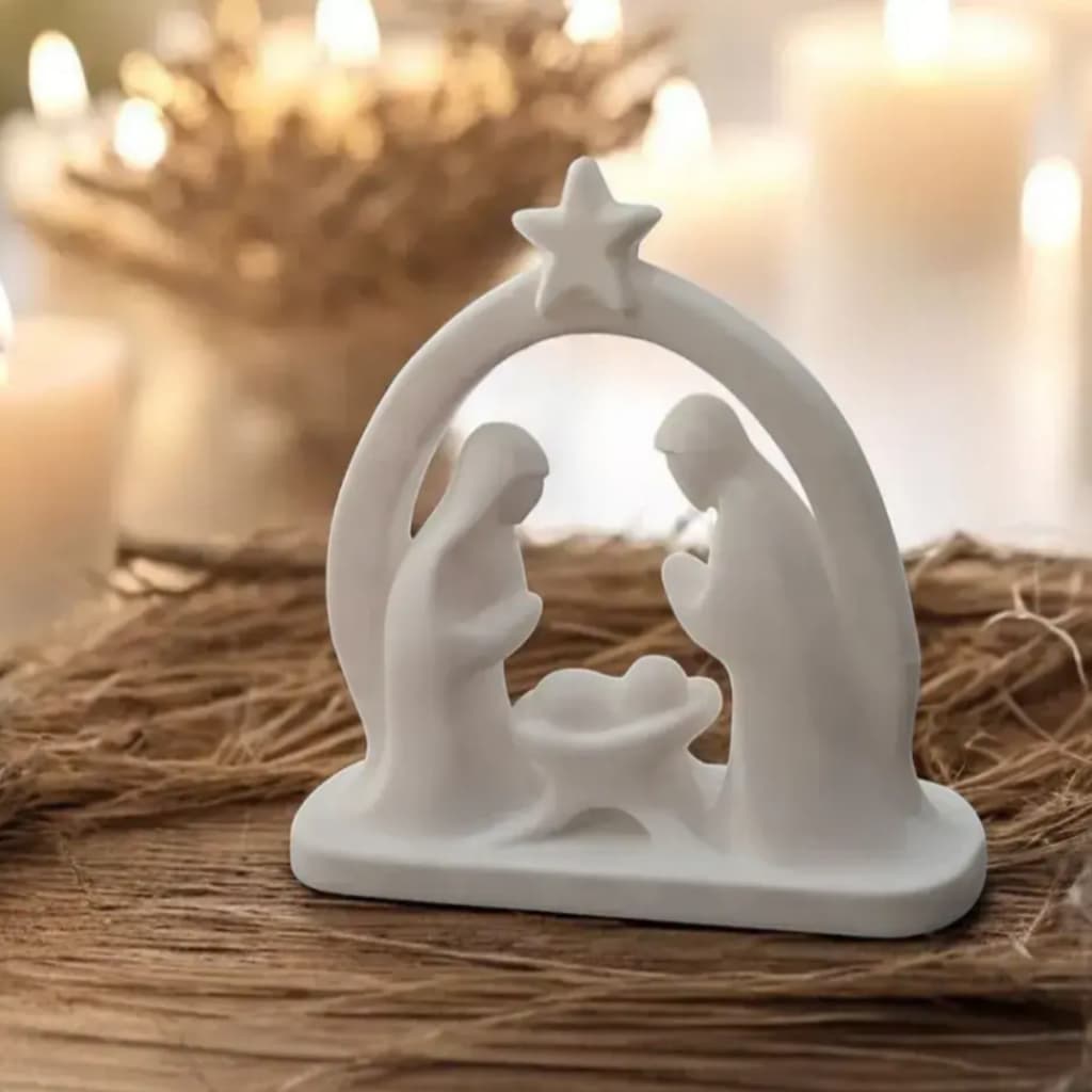 Presépio de Natal Decoração Natalina Presépio Minimalista Enfeite de Mesa Elegante Cor Branco ou Bege