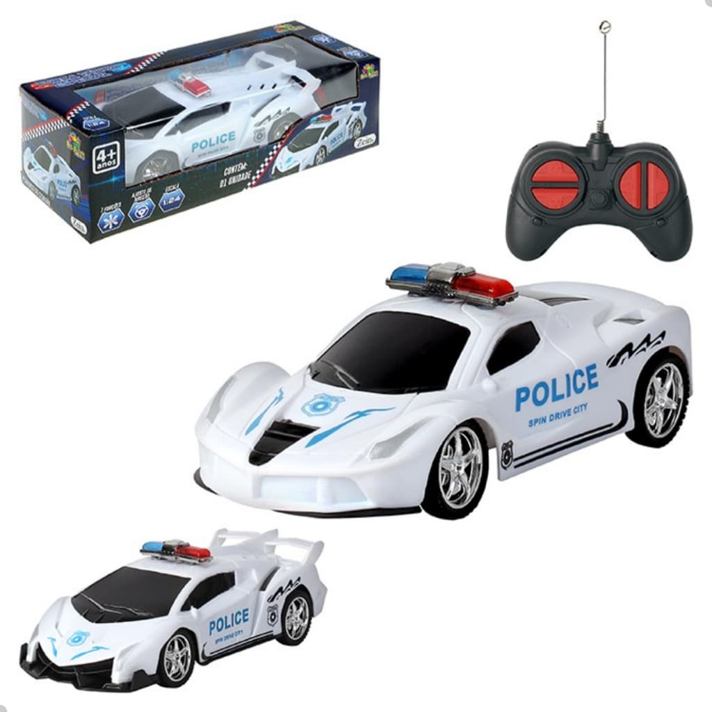 Carrinho Polícia Controle Remoto 7 Funções 1:24 Viatura Infantil Brinquedo de Ação