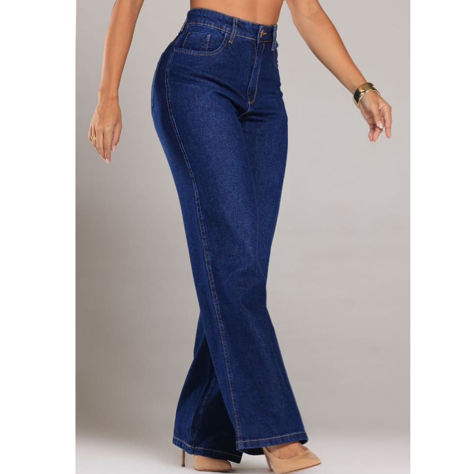 Calça Jeans Feminina Wide Leg Cintura Alta