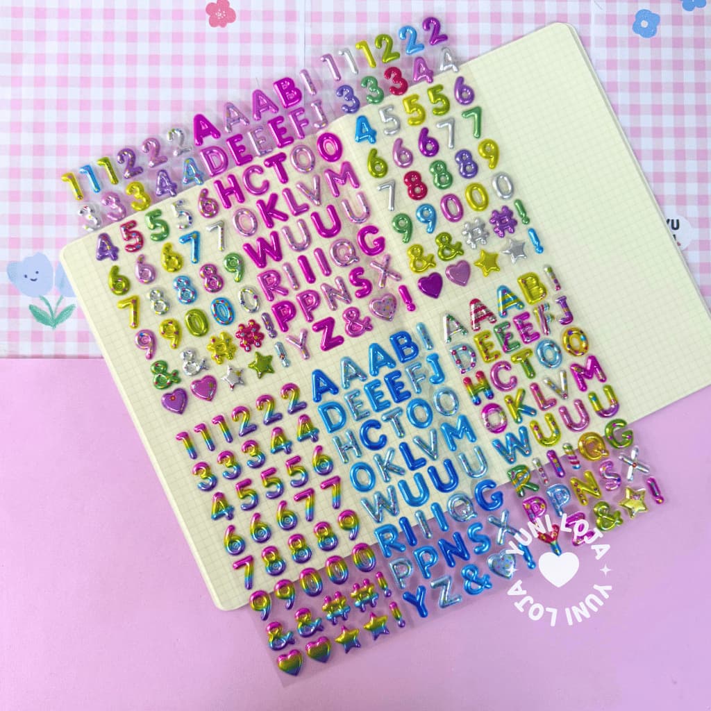 Adesivos Decorativos Letras ou Números 3D Cartela Sticker Coloridos Papelaria - Tokyo Design