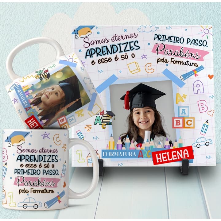 Kit Minha Primeira Formatura caneca + azulejo– Personalizado com Foto e Nome da Criança