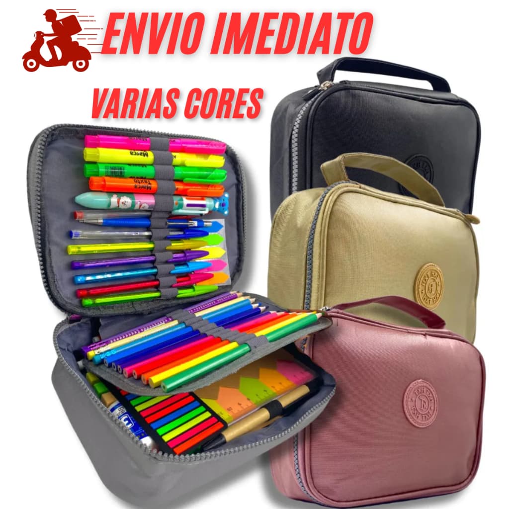 Estojo Escolar Com Divisoria Box Grande Jumbo Organizador Bolsinha Porta Lapis Caneta Volta  Aulas Unissex Menino Menina