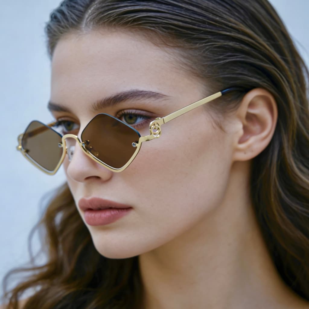 Óculos de sol femininos quadrados com armação de metal e proteção UV400.