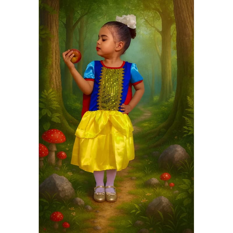 Fantasia Infantil Branca de Neve com Capa - Confortável e Ideal para Festas