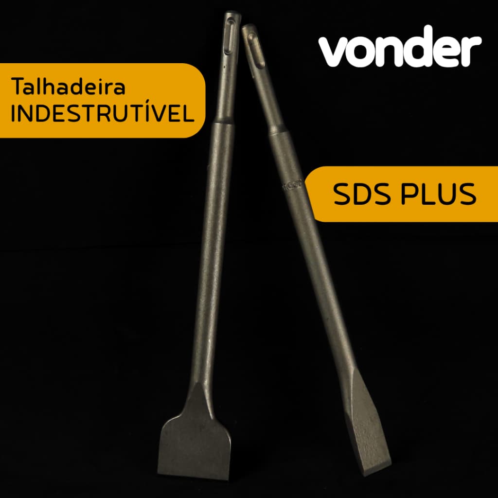 Talhadeira Encaixe SDS PLUS 40 mm x 250 mm Corpo Redondo Em Aço Temperado Resistente - Vonder