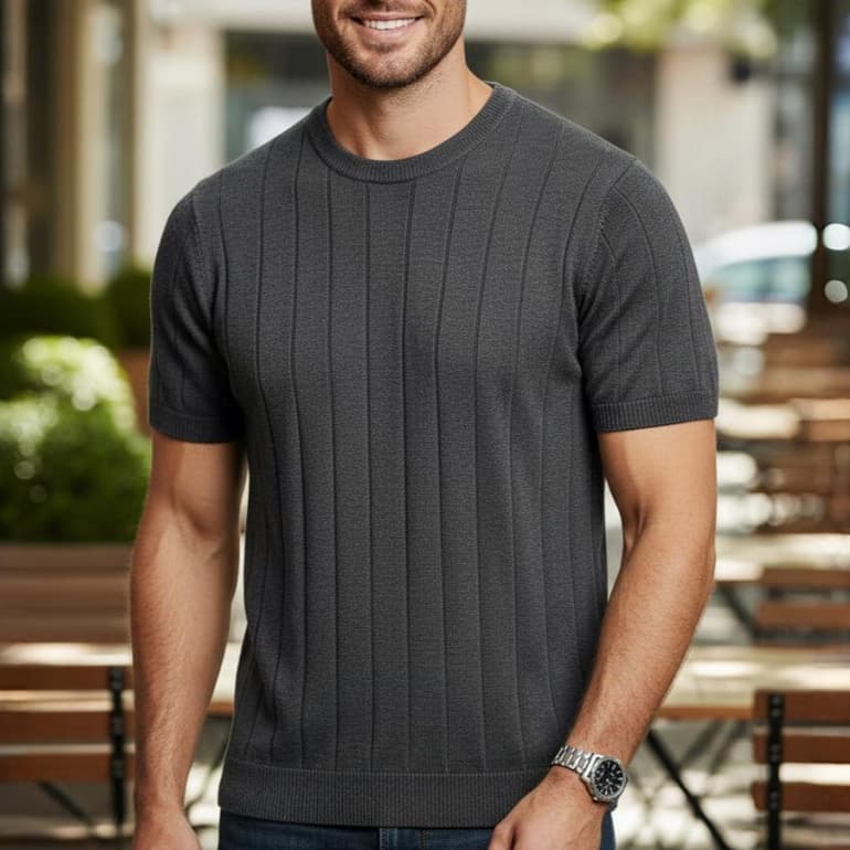 Camisa Masculina De Tricô Estilosa Malha Texturizada Básica Lisa Slim Premium