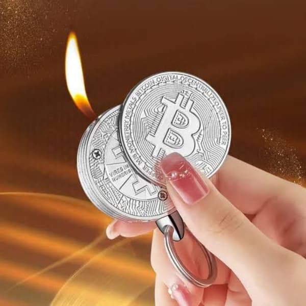 Chaveiro Isqueiro Moeda Bitcoin – Luxo, Portátil e Recarregável