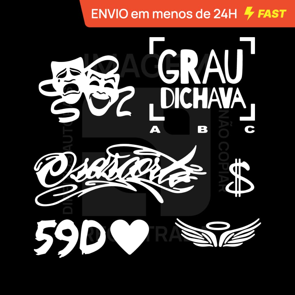 Kit Cartela Adesivos Osascorte Grau Dichava 59D Anjo Cifrão Chora Agr Ri Dps Adesivo Moto Bicicleta