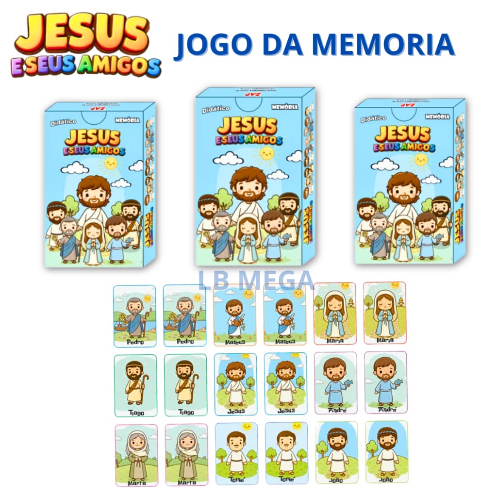 Kit 3 até 30 Caixinhas Jogo da Memória JESUS E SEUS AMIGOS Brinquedo Educativo Crianças  Festas