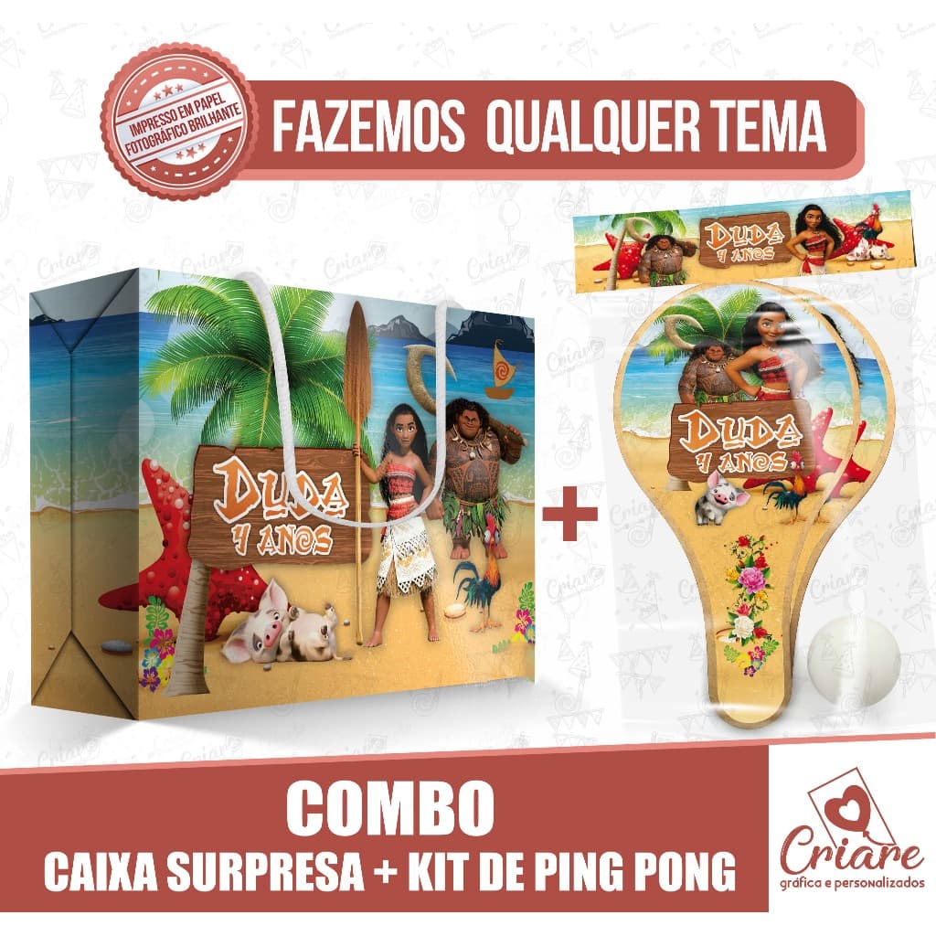 ⭐ 5, 10, 15 ou 20 unid - COMBO | Caixa + Kit Raquete De Ping Pong - QUALQUER TEMA - Lembrancinha Personalizada Luxo