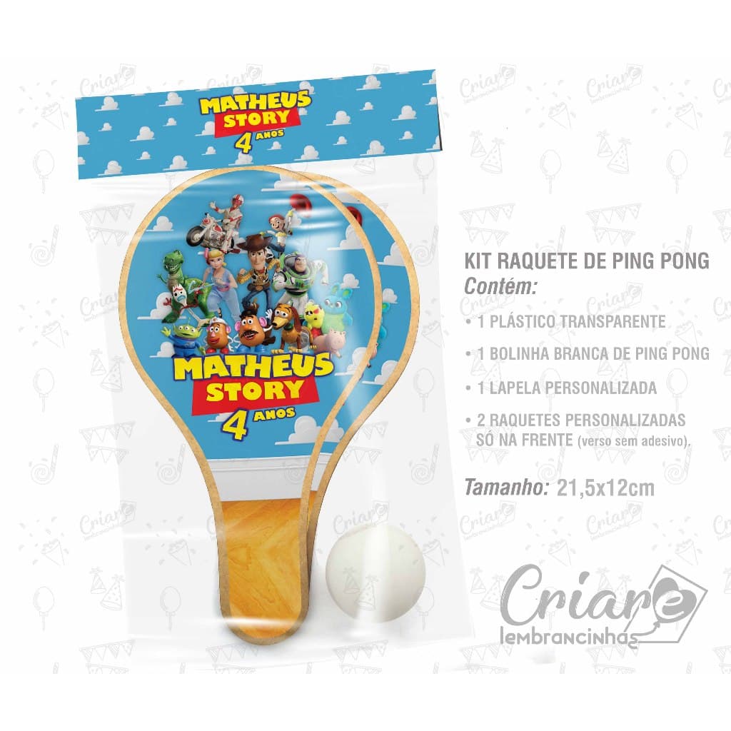 ⭐ 5, 10, 15 ou 20 unid - Kit Raquete De Ping Pong + bolinha - QUALQUER TEMA - Lembrancinha PERSONALIZADA
