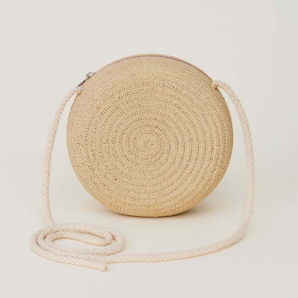 Bolsa Feminina Transversal Redonda Palha Casual Verão Festa Trama Trançada Praia