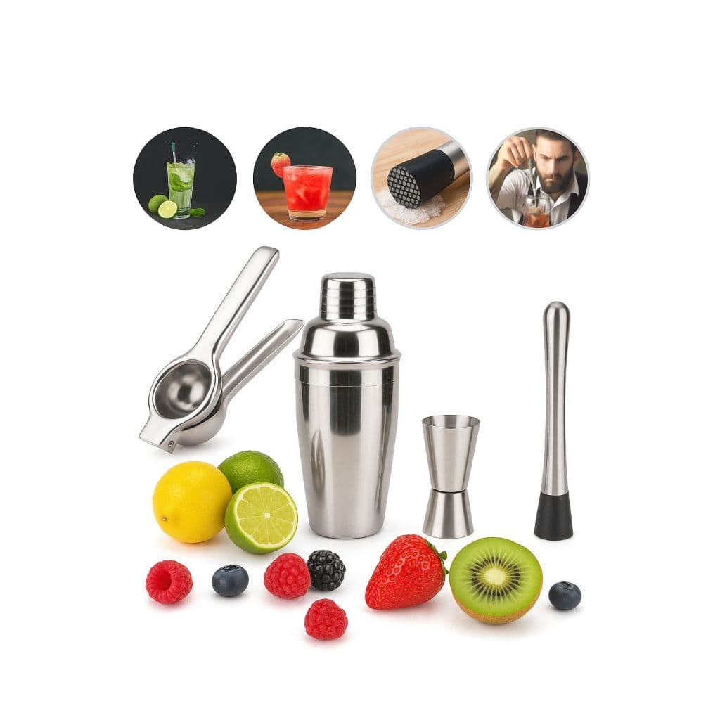 Kit  Caipirinha Barman 4 peças Completo com Coqueteleira 500ml Inox