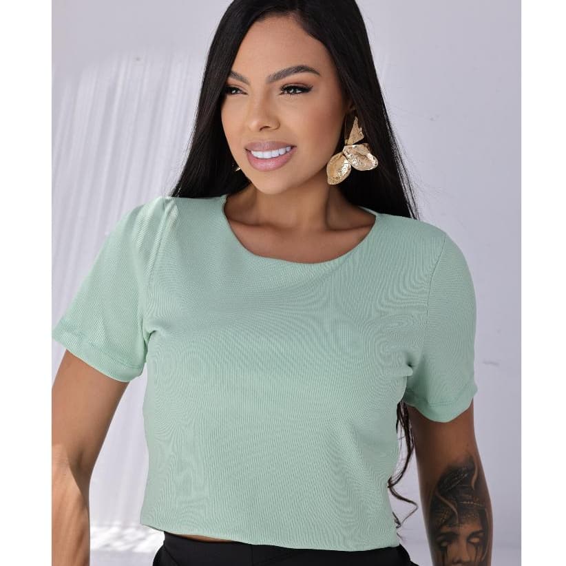 BLUSA FEMININA EN RIBANA DE MANGA DE ALTA ELASTICIDADE