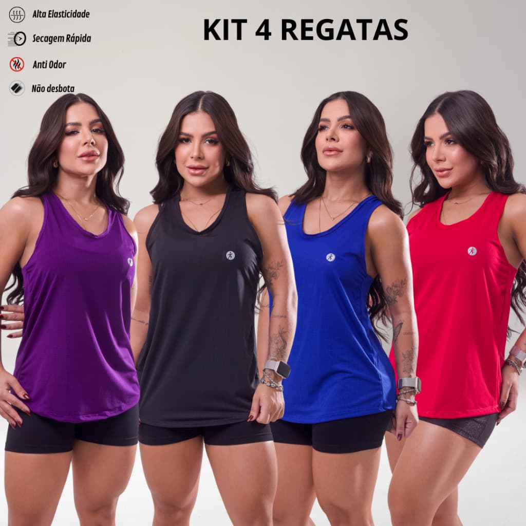 KIT 4 Regata Dry Fit Feminina Academia Costas Nadador Esportiva Confortável Lisa Treino Fitness Leve Treino Corrida