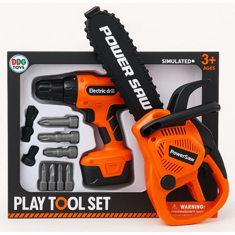 Kit Brinquedo Ferramentas Infantil Profissional – Motosserra + Parafusadeira. Gira de verdade