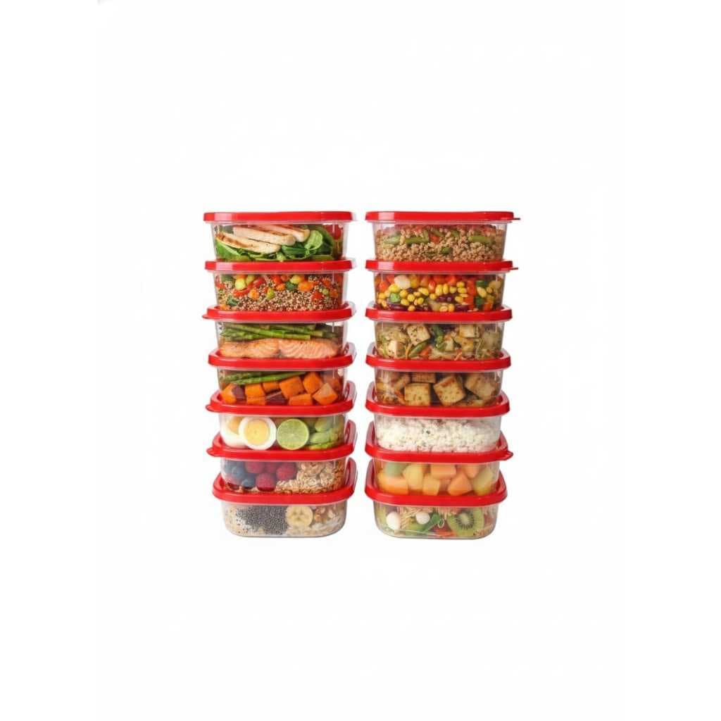 Kit 24 Vasilha Pote Quadrado 450ml Premium – Plástico 100% Virgem Multiuso Cozinha Marmita Academia