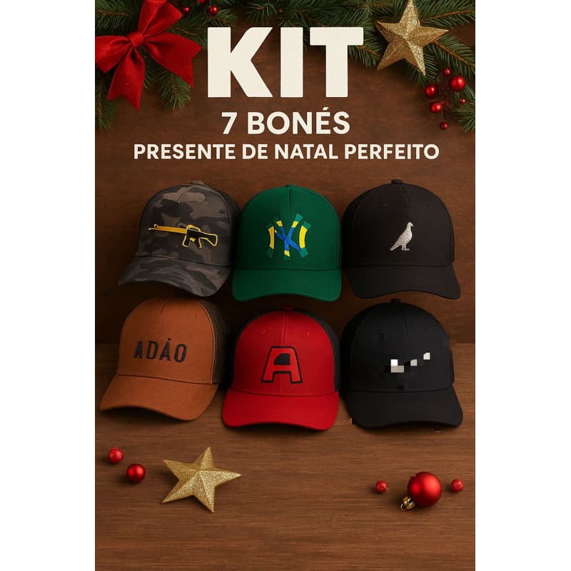 Kit 7 Bonés presente 🎁 Premium Unissex | Presente de Natal Perfeito | Promoção, Oferta Especial, Frete Grátis