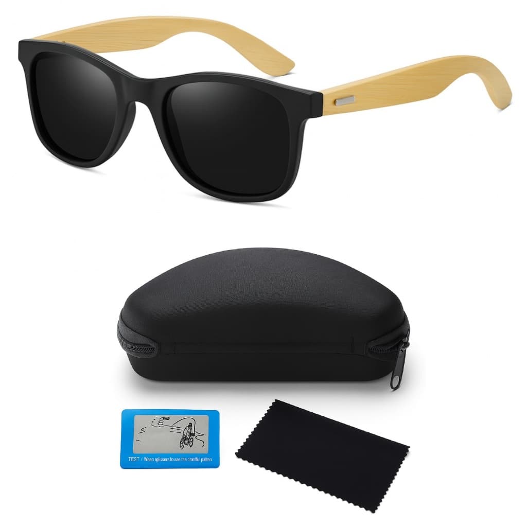 Óculos De Sol Quadrado Madeira Polarizado Proteção UV400 Masculino Feminino Preto Moda Original CC26