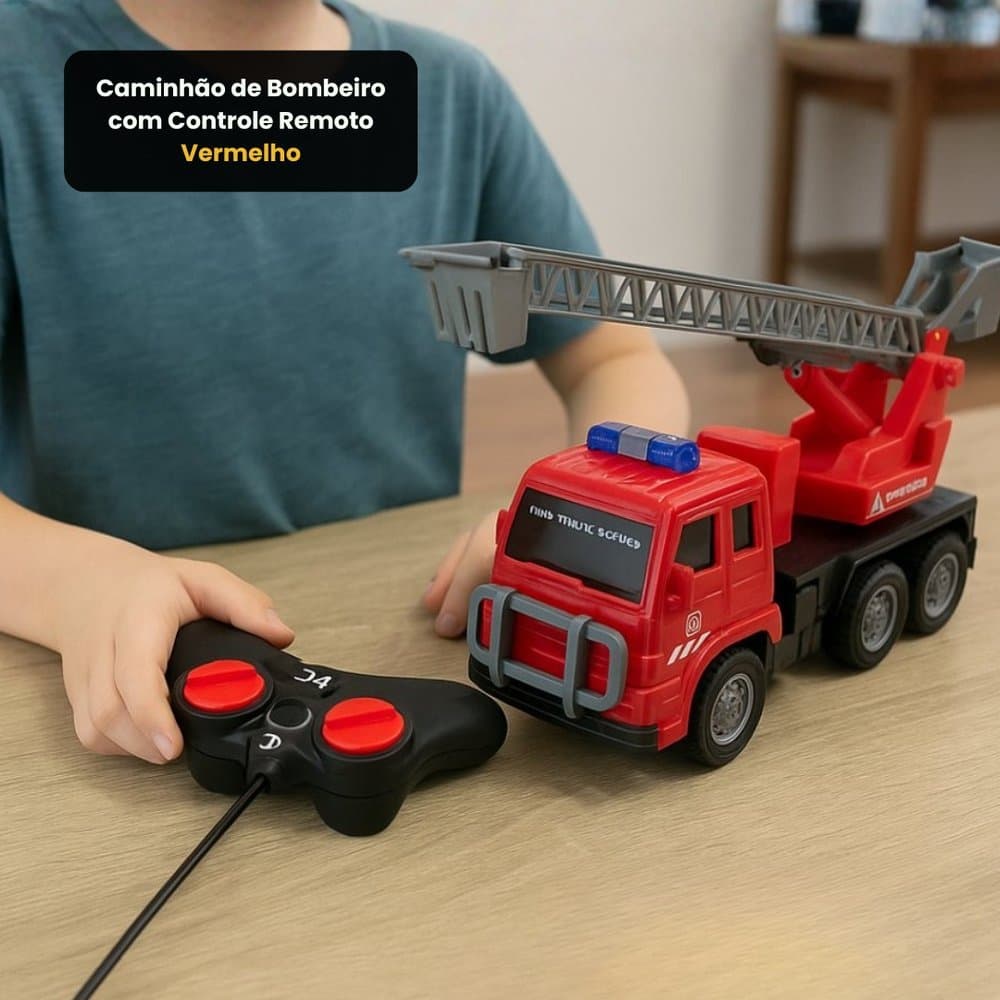 Caminhão Bombeiro Controle Remoto Vermelho Luz Som Brinquedo Infantil Recarga Aventura Criança